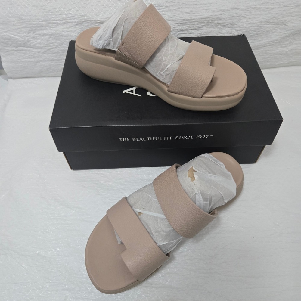 Naturalizer Drift 2 Sand Drift Beige Leather Platform Slide Sandals Womens 7W